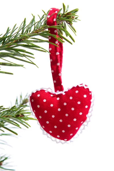 Vermelho pontilhado artesanal natal coração vermelho isolado — Fotografia de Stock