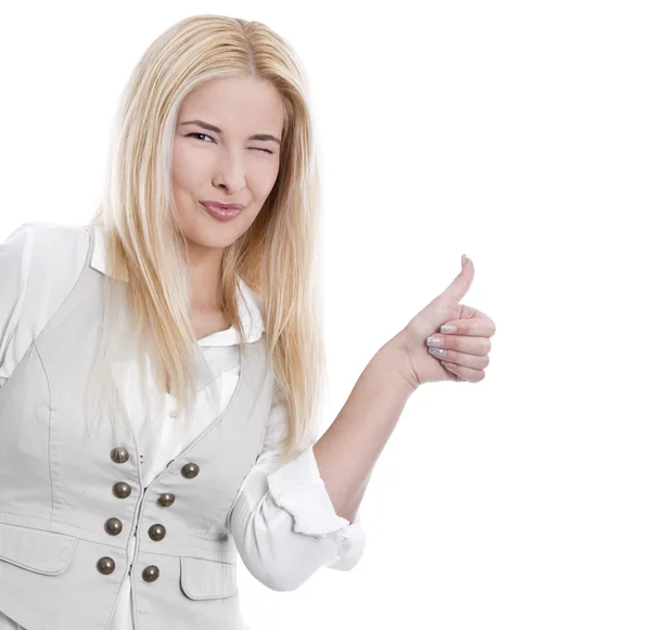 Winking girl with thumbs up — Stock Photo, Image