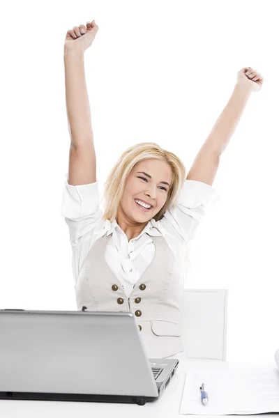 Successful woman raised up hands Stock Image