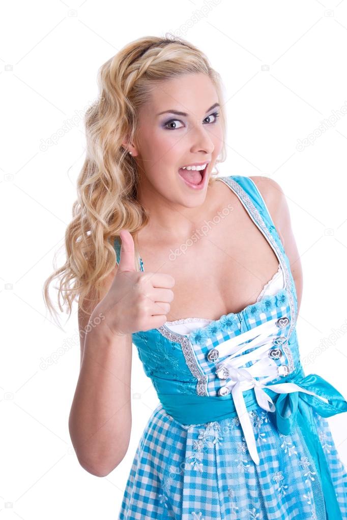 Girl in dirndl thumbs up
