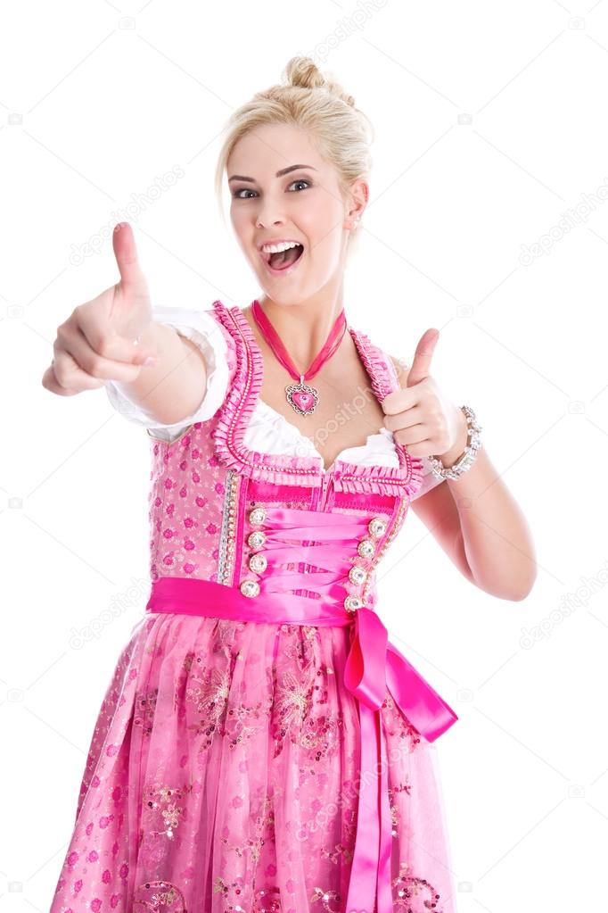 Woman in Dirndl with thumbs up