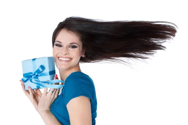 Woman with birthday gift — Stock Photo, Image
