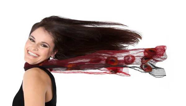 吹き飛ばさ毛でエレガントな女性 — ストック写真