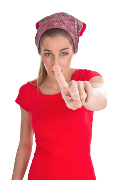 Woman points — Stock Photo, Image