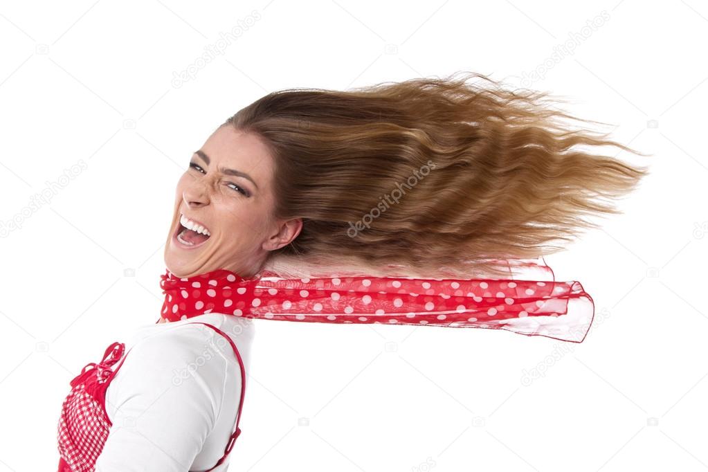 Woman with hair in wind