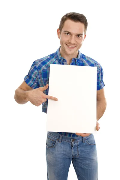Homem mostrando tabuleta — Fotografia de Stock