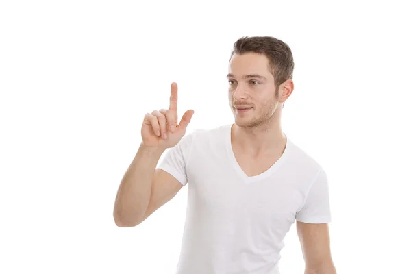 Man presses button — Stock Photo, Image