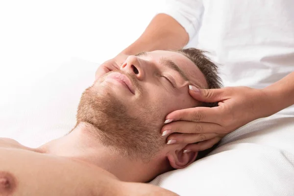 Woman massaging head — Stock Photo, Image