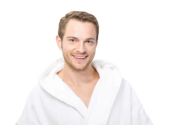 Happy man in bathrobe — Stock Photo, Image