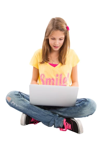 Girl with laptop — Stock Photo, Image