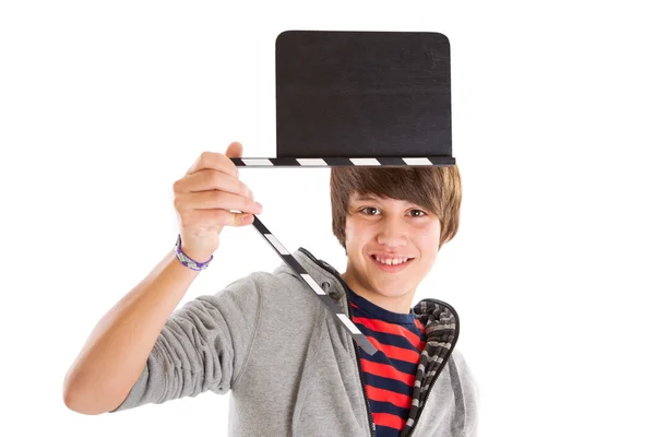 Boy with film slate — Stock Photo, Image