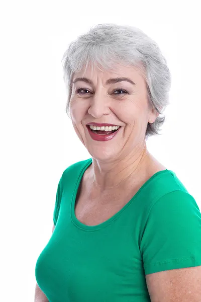 Mulher feliz com cabelo grisalho — Fotografia de Stock