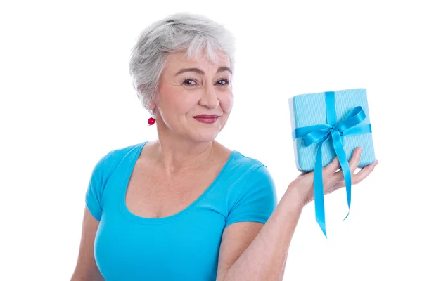 Idősebb nő, ajándék Stock Kép