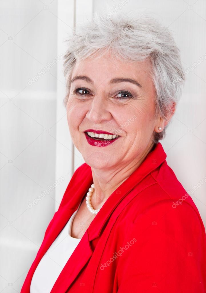 Attractive lady with gray hair