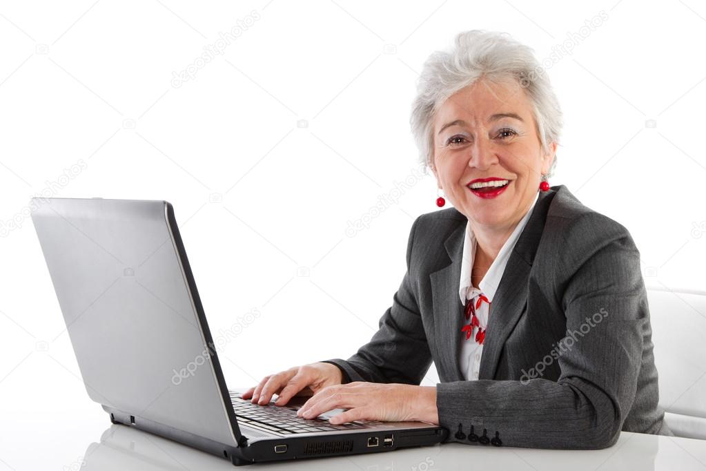 Mature lady with laptop