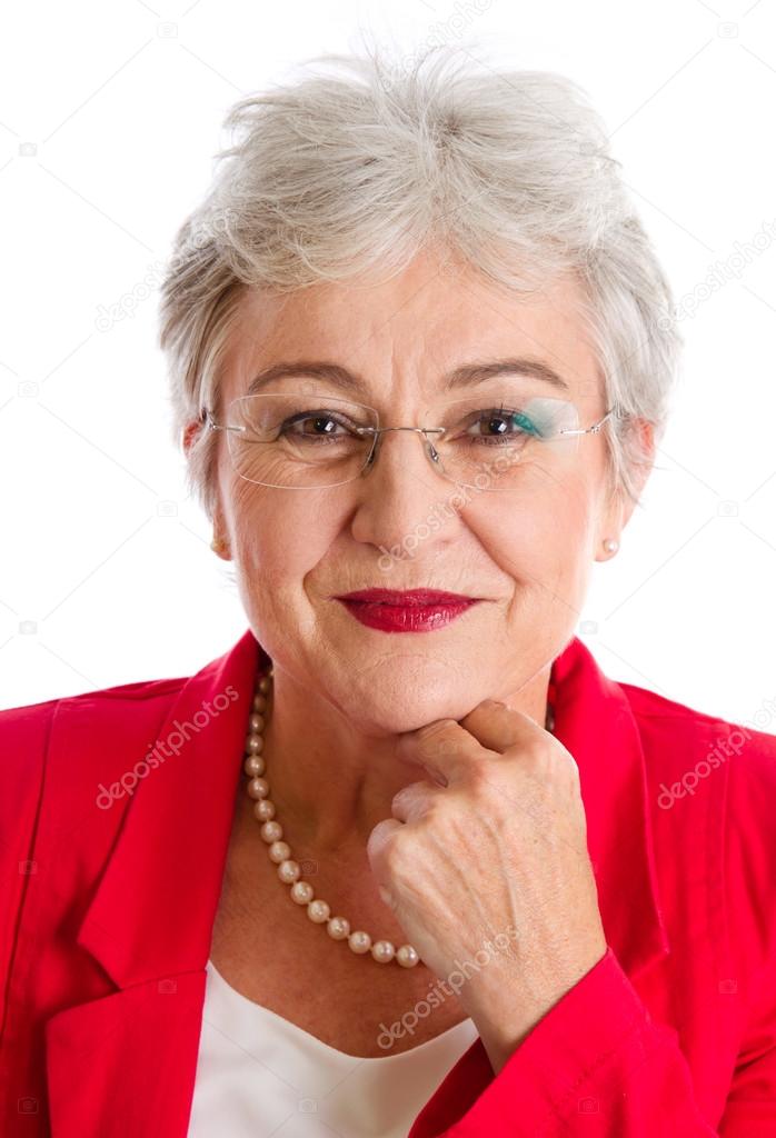 Serious elderly woman