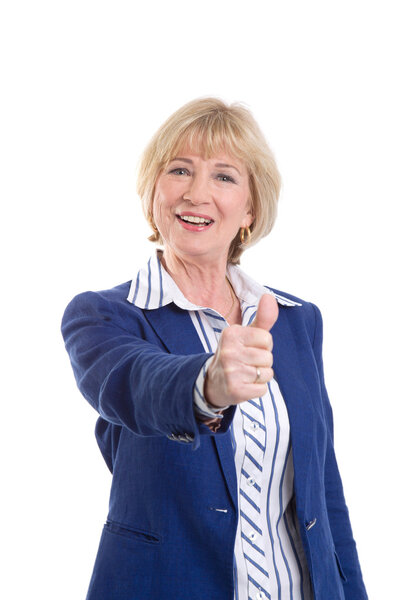 Business woman showing thumbs-up