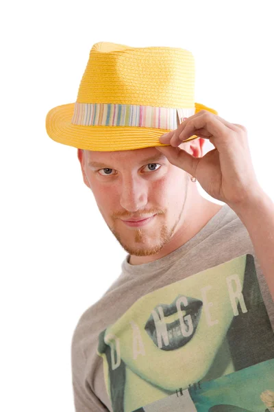 Adam giyiyor şapka — Stok fotoğraf