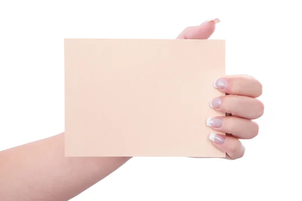 Hand holding blank paper — Stock Photo, Image