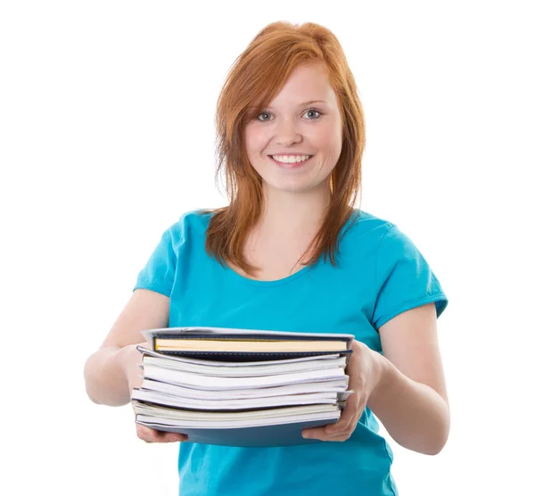 Fille rousse avec des documents — Photo