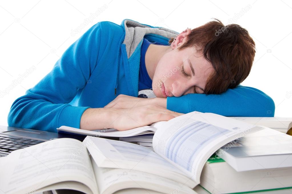 Man is asleep in learning