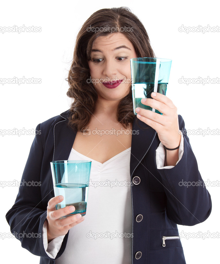 Woman with half-empty water glass