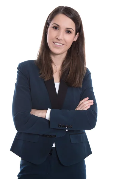 Portrait d'une jeune femme d'affaires souriante isolée sur blanc — Photo