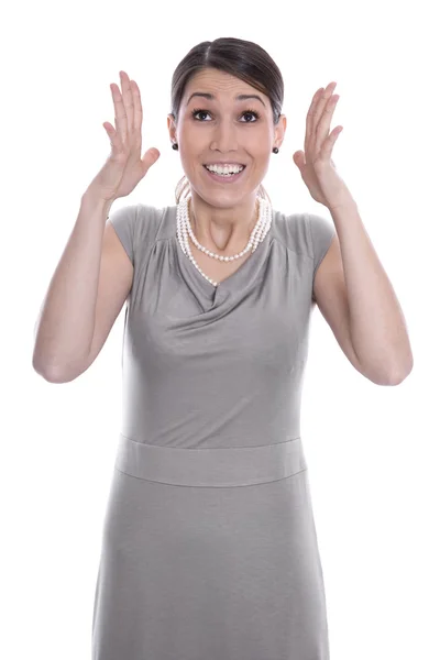 Ευτυχισμένος επιχειρηματικό γυναίκα τα χέρια ψηλά - επιτυχημένη εργασία — Φωτογραφία Αρχείου