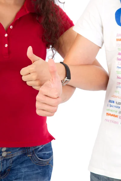 Hombre y mujer con pulgares arriba — Foto de Stock