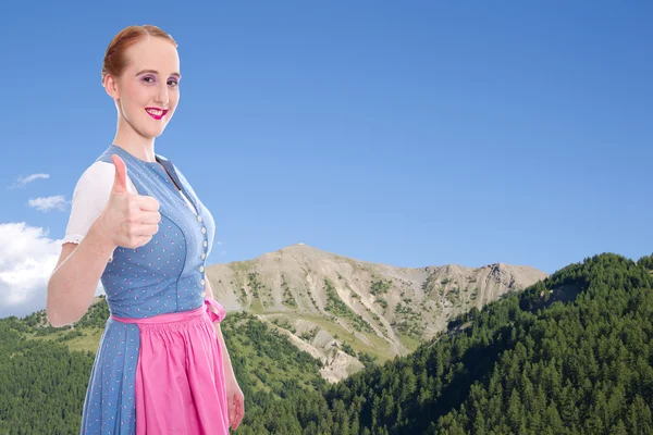 Bavarian girl with thumb up — Stock Photo, Image