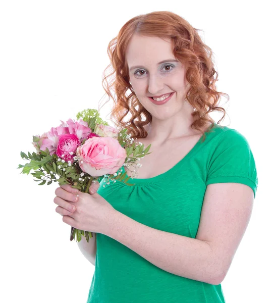 春の花束を持つ女性 — ストック写真