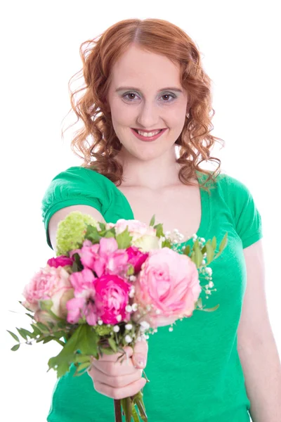 Vrouw met bloemen op Moederdag — Stockfoto