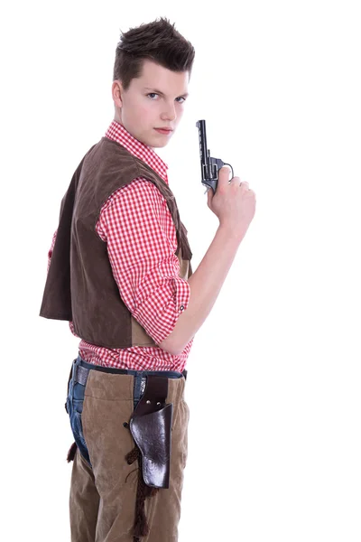 Jonge man in een cowboy kostuum voor Carnaval Stockfoto