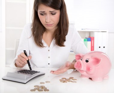 Young woman or teenager with money problems - concept for liabil clipart