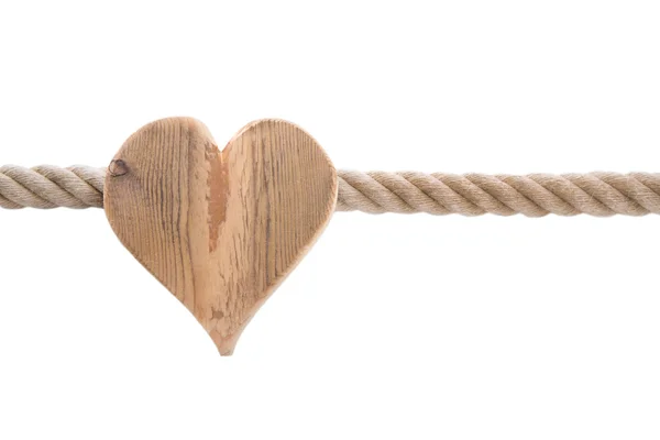Geïsoleerde houten hart met een schip touw geïsoleerd op witte backgro Rechtenvrije Stockafbeeldingen