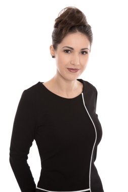 Beyaz arka plan üzerinde izole genç iş kadını portresi.