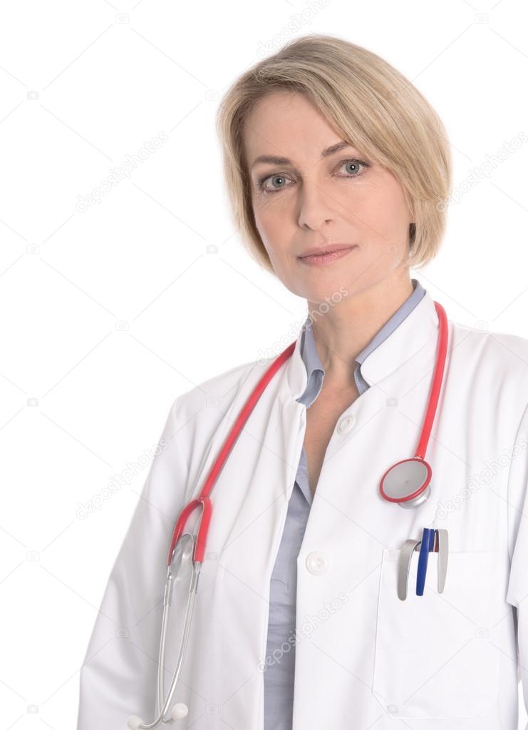 Healthy lifestyle: Portrait of a female doctor in white.