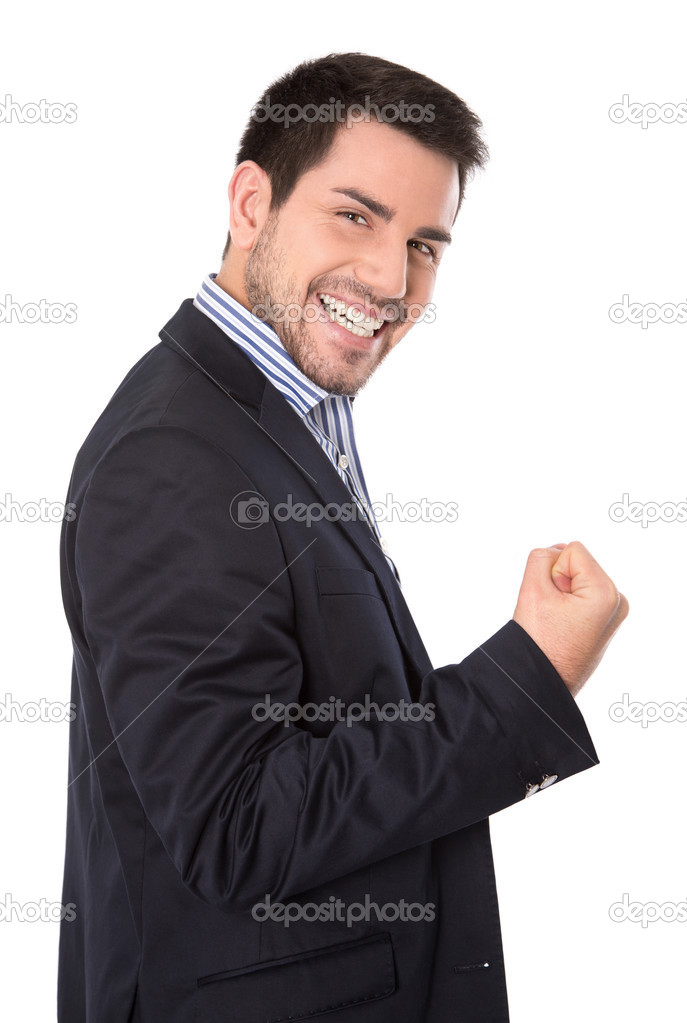 Isolated successful smiling manager on white.