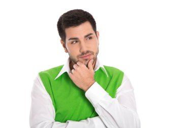 Beyaz arka plan üzerinde izole düşünceli cazip iş adamı.
