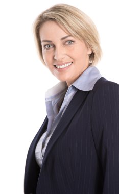 Olgun sarışın başarılı gülümseyen yönetici izole portresi 