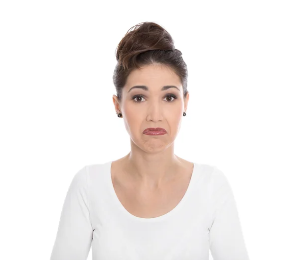 Isolated young female with quizzically view on white. — Stock Photo, Image