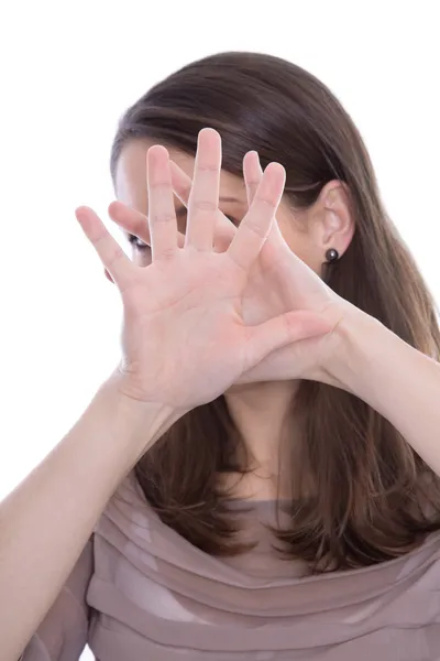 Seksuele herassment - vrouw geïsoleerd zegt Nee. — Stockfoto