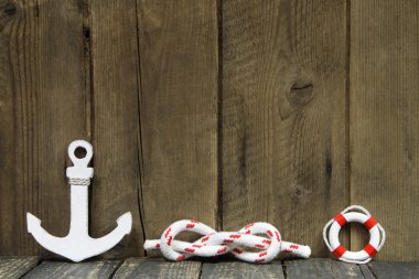 çapa ve düğüm ahşap zemin ile deniz dekorasyon.
