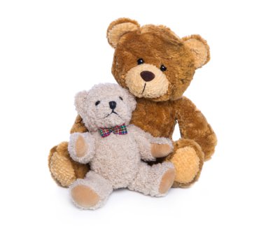 Toy plush teddy bear isolated: mother with her baby. clipart