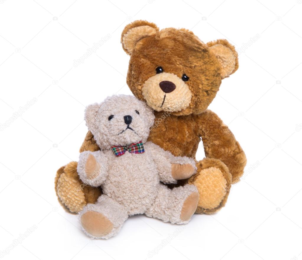 Toy plush teddy bear isolated: mother with her baby.