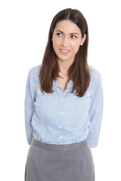 Curiosa mulher de negócios bastante isolada olhando para o lado . — Fotografia de Stock