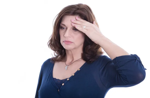 Desperate older isolated woman or headache. Stock Photo