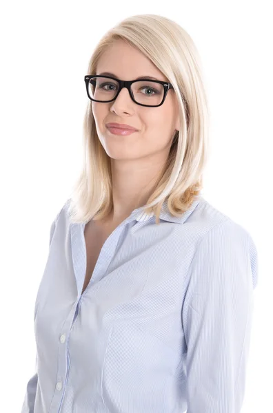 Portrait isolé de femme d'affaires blonde avec des lunettes . — Photo