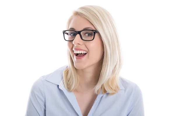 Retrato de mujer de negocios sonriente rubia feliz aislada . — Foto de Stock