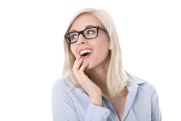 Portrait de femme d'affaires étonnée avec des lunettes isolées . — Photo